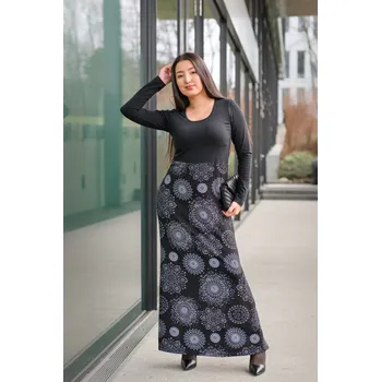Dámské šaty Himalife Dlouhé šaty Indira - černá s bílou Velikost: XXL/3XL - Móda pro plnoštíhlé, Oblečení nadměrné velikosti