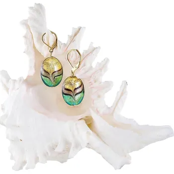 Náušnice Elegantní náušnice Green Sea World z perel Lampglas s 24karátovým zlatem EP26 Lampglas