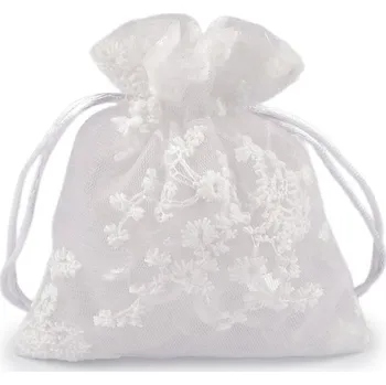 Papír Dárkový pytlík vyšívaný 10x13 cm - bílá (10 ks)