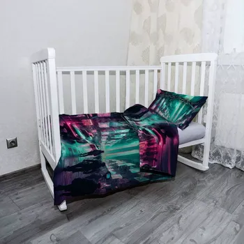 Povlečení Sablio Mikroplyšové dětské povlečení do postýlky Cyberpunk 2077 Město - 120x90 / 40x60