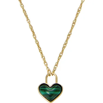 Náhrdelník Pozlacený náhrdelník Malachitové srdce Modern Meadows JF04857710 Fossil