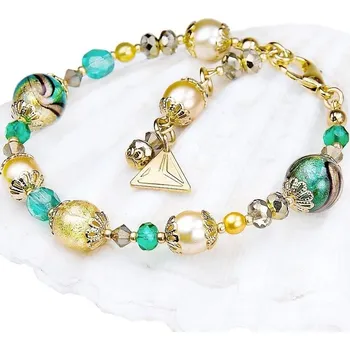 Náramek Elegantní náramek Green Sea World s perlami Lampglas s 24karátovým zlatem BP26 Lampglas