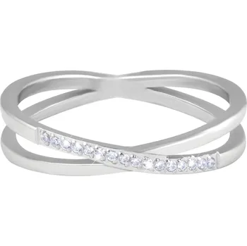 Prsten Jemný dvojitý prsten z oceli s čirými zirkony Silver Troli / Obvod: 49 mm - 49 mm