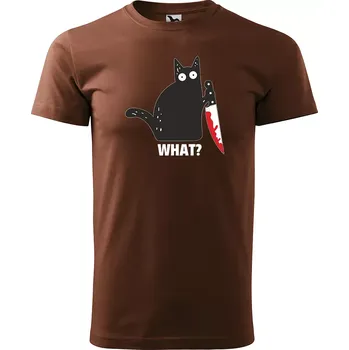 Sablio Tričko s potiskem Black cat WHAT? - hnědé S