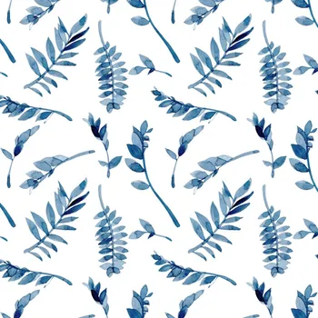 Teplákovina Takoy 150 cm nebělená malé modré rostlinky