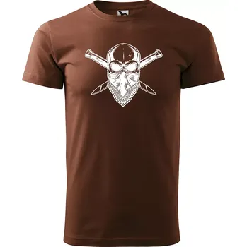 Pánské tričko Sablio Tričko s potiskem Lebka s šátkem - hnědé S