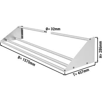 Vinotéka G.Gastro Commercial Stainless Steel Wall Shelf for Dishwasher Racks – 1575x457x286mm - Ø32 mm tubes - 50 kg load