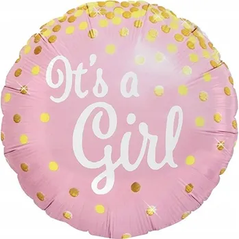 Balónek Fóliový balónek IT'S A GIRL na baby shower, růžový, 45 cm