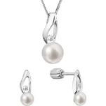 Souprava stříbrných šperků s pravými perlami a zirkony 29070.1B (náušnice, řetízek, přívěsek) Evolution Group
