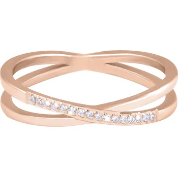 Módní doplněk Pozlacený dvojitý prsten z oceli s čirými zirkony Rose Gold Troli / Obvod: 57 mm - 57 mm