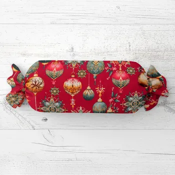 Dekorativní polštářek Polštář válec bonbon Sandra SA-528 Vánoční baňky na červeném 15x40 cm