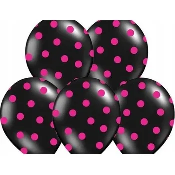 Balónek Balónky Černé s růžovými puntíky x 5 ks