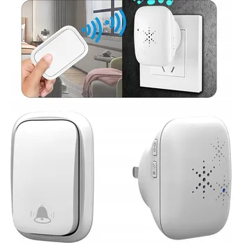 Domovní zvonek BEZDRÁTOVÝ ZVONEK VODĚODOLNÝ DOSAH 150 METRŮ, 38 MELODIÍ, LED, BÍLÝ