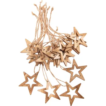 Vánoční ozdoba Sada vánočních dřevěných ozdob Hvězda natur, 18 ks, přírodní