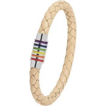 Náramek Béžový kožený náramek s magnetickou sponou Troli