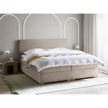 Postel Kontinentální boxspring postel s úložným prostorem světle béžová látka 180 x 200 cm moderní ložnice Beliani