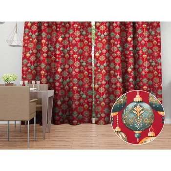 ubrus Bavlněný závěs Sandra SA-528 Vánoční baňky na červeném 150x140 cm