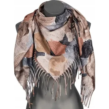 Šála Velká dámská šála s třásněmi, moderní abstraktní béžová