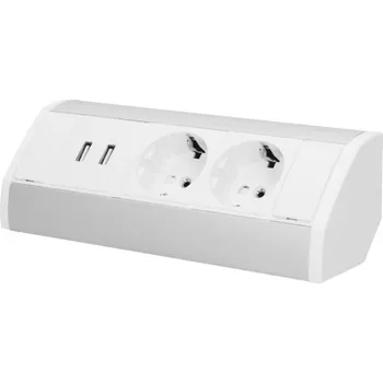 Elektrická zásuvka Povrchová zásuvka ORNO OR-GM-9003/W-G(GS), rohové pouzdro, 2x 230V schuko, 2x USB nabíjecí, bílá-stříbrná 2KZGM9003WGGS