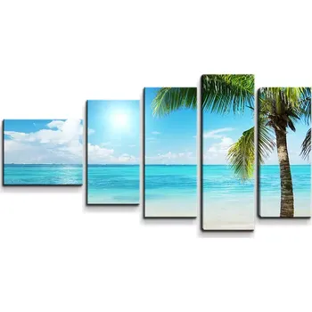 Obraz Sablio Obraz - 5-dílný Pláž s palmami - 100x60 cm