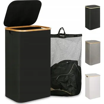 Koš na prádlo ÚZKÝ VELKÝ KOŠ NA PRÁDLO/HRAČKY S VÍKEM ČERNÝ 110L