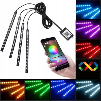 Osvětlení interiéru vozidel LED PÁSKY DO AUTA OSVĚTLENÍ INTERIÉRU RGB 12V, 4x