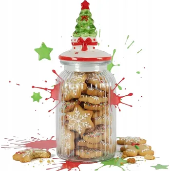 Dóza na potraviny VÁNOČNÍ ZAVAŘOVACÍ SKLENICE 1350ml DÓZA NA CUKROVÍ S KERAMICKÝM VÍKEM STROMEČEK