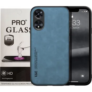 Pouzdro na mobilní telefon Kožené Pouzdro pro OPPO A78 4G, Zadní Kryt Kryt + 9H Sklo , barva modrá