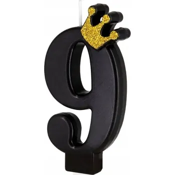 Svíčka NAROZENINOVÁ SVÍČKA ČÍSLICE 9 černá zlatá koruna PP