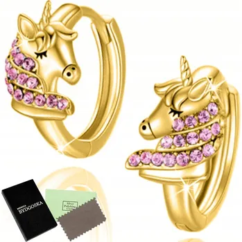 Náušnice ZLATÉ NÁUŠNICE JEDNOROŽCI PRO DÍVKU STŘÍBRO