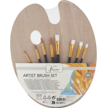 Umělecký štětec Creative Craft Group Štětce kulaté a ploché sada (8ks) + dřevěná paleta