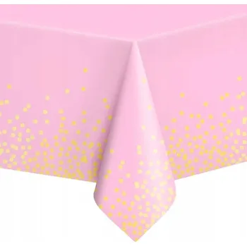 Prostěradlo Fóliový ubrus růžový se zlatými tečkami na narozeniny, odolný proti skvrnám, 274 x 137 cm