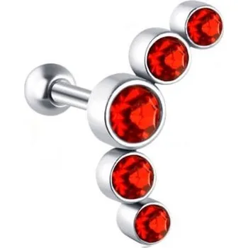 Náušnice Podélná ocelová single náušnice s červenými zirkony VHLLE00669SR Troli