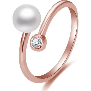Prsten Otevřený bronzový prsten s pravou perlou a zirkonem AGG469P-RG Beneto
