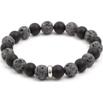 Náramek Korálkový náramek z lávového kamene a achátu MINK101 Agato / Délka: 19 cm