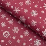 Vánoční PVC ubrus Bílé vločky na červeném PV-133 - metráž š. 140 cm