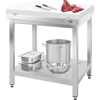 Jídelní stůl G.Gastro Stainless Steel Work Table 700 Deep with Cutting Board PREMIUM – 700x700 mm - White board, 60 mm top