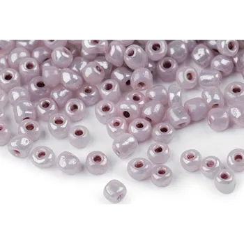 Dětské navlékací korálky Rokajl 5/0 - 4,5 mm perleťový, neprůhledný, střední, 148L fialová křídová