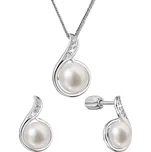 Sada stříbrných šperků se zirkony a pravými perlami 29050.1B (náušnice, řetízek, přívěsek) Evolution Group