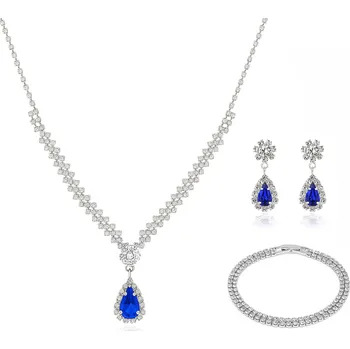 Souprava šperků Dámská sada šperků s modrými zirkony Kapka (náhrdelník, náramek, náušnice) Troli