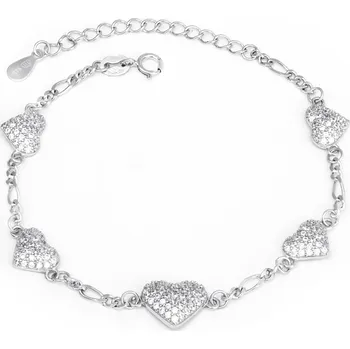 Náramek Stříbrný náramek se třpytivými srdíčky AGB783/21 Agato
