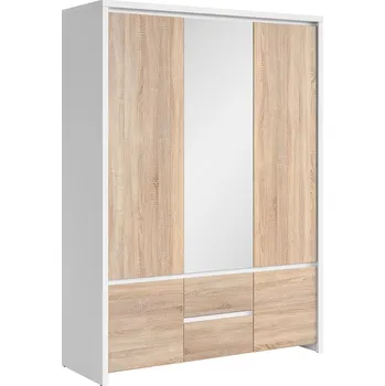 Šatní skříň Skříň Kaspian - Black Red White - BRW Bílý/Dub sonoma 154x211 cm