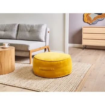 Taburet Puf žlutý samet podnožka kulatá glam Beliani