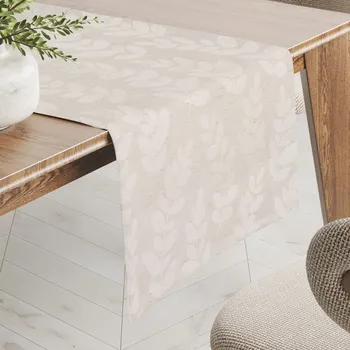 ubrus Teflonový běhoun na stůl TF-130 Akátové listy na režném 20x180 cm