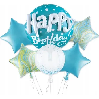 Balónek Sada balónků Happy 3D BLUE 6 ks NAROZENINY