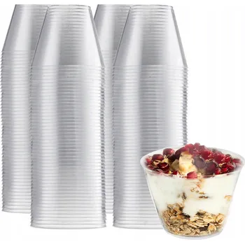 Jednorázové nádobí PLASTOVÉ KELÍMKY NA POHÁRKY NA DEZERTY NA DEZERT 48 ks 150 Ml + 50 LŽIČEK
