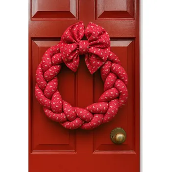 Vánoční dekorace Vánoční věnec červený se zlatými stromečky