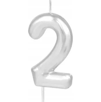 Dortová svíčka Svíčka na dort číslice 2 stříbrná lesklá číslice na narozeniny 6 cm 1 kus