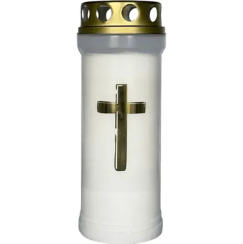 Svíčka Madona Hřbitovní vklad víčko 240g kříž zlatý ~3 dny bílá litá