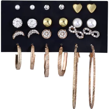 Náušnice Sada pozlacených kruhových náušnic a pecek se zirkony Gold/Rose Gold (12 párů) Troli